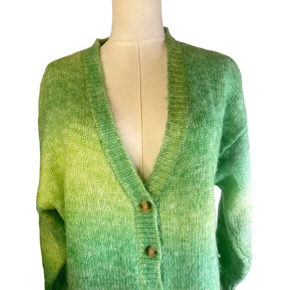 Motel Green Gradient Small Button-Up Cardigan Sweater Polyester/Wool Blend - Picture 5 of 15